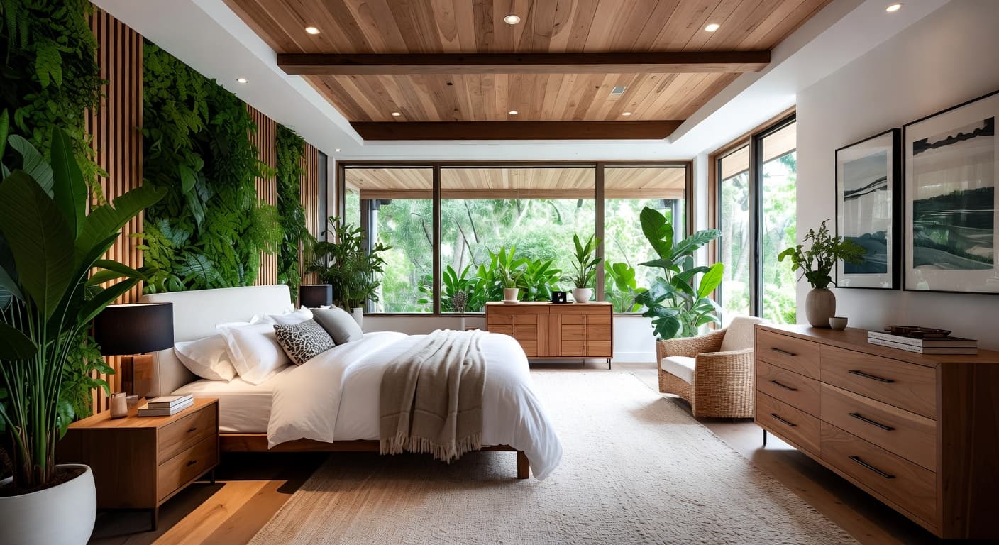 Biophilic bedroom interior design - featuring biophilic style furniture, decor, colors, and layout ideas for your bedroom