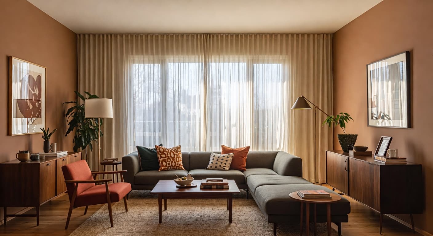 Mid-century modern living room with affordable furniture alternatives