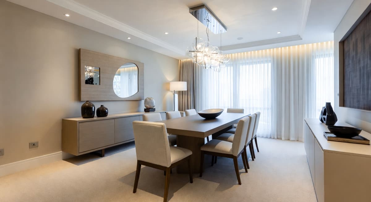 AI lighting finder analyzing a modern dining room to identify and match light fixtures