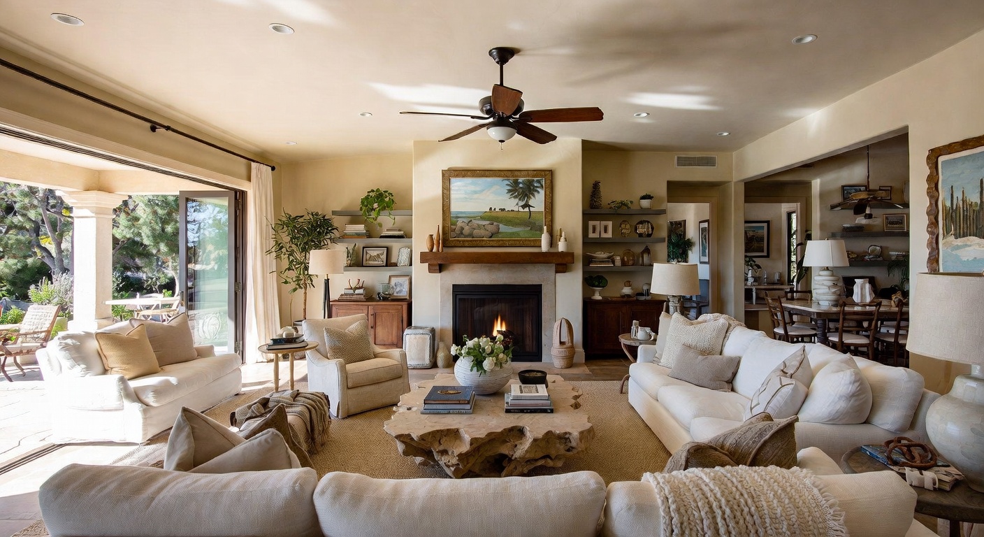 California casual living room with relaxed, inviting furniture arrangement