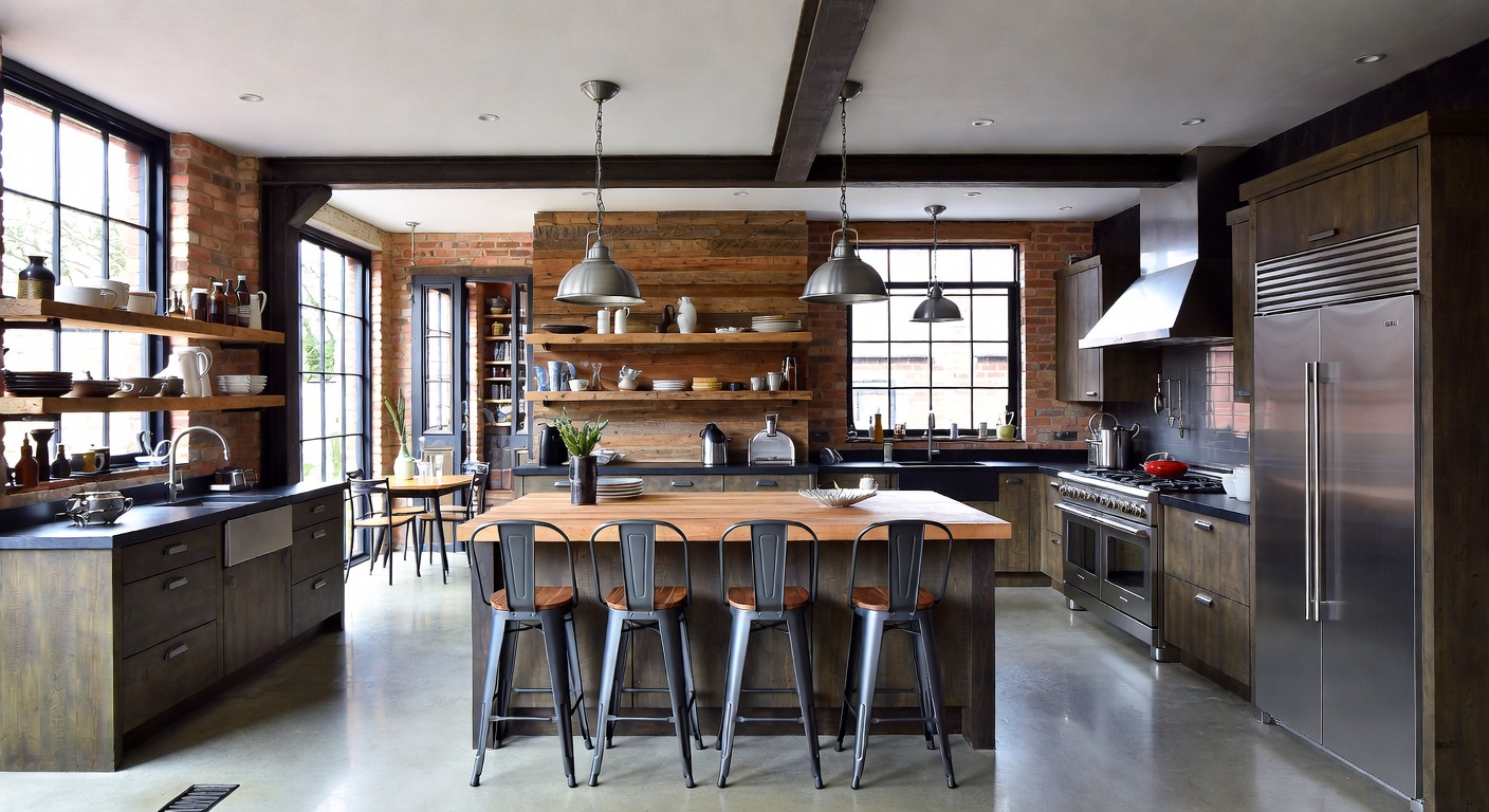 Industrial kitchen with recognizable furniture and decor elements