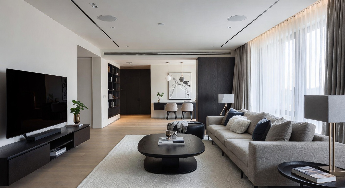 Minimalist living room with distinct furniture pieces for AI analysis